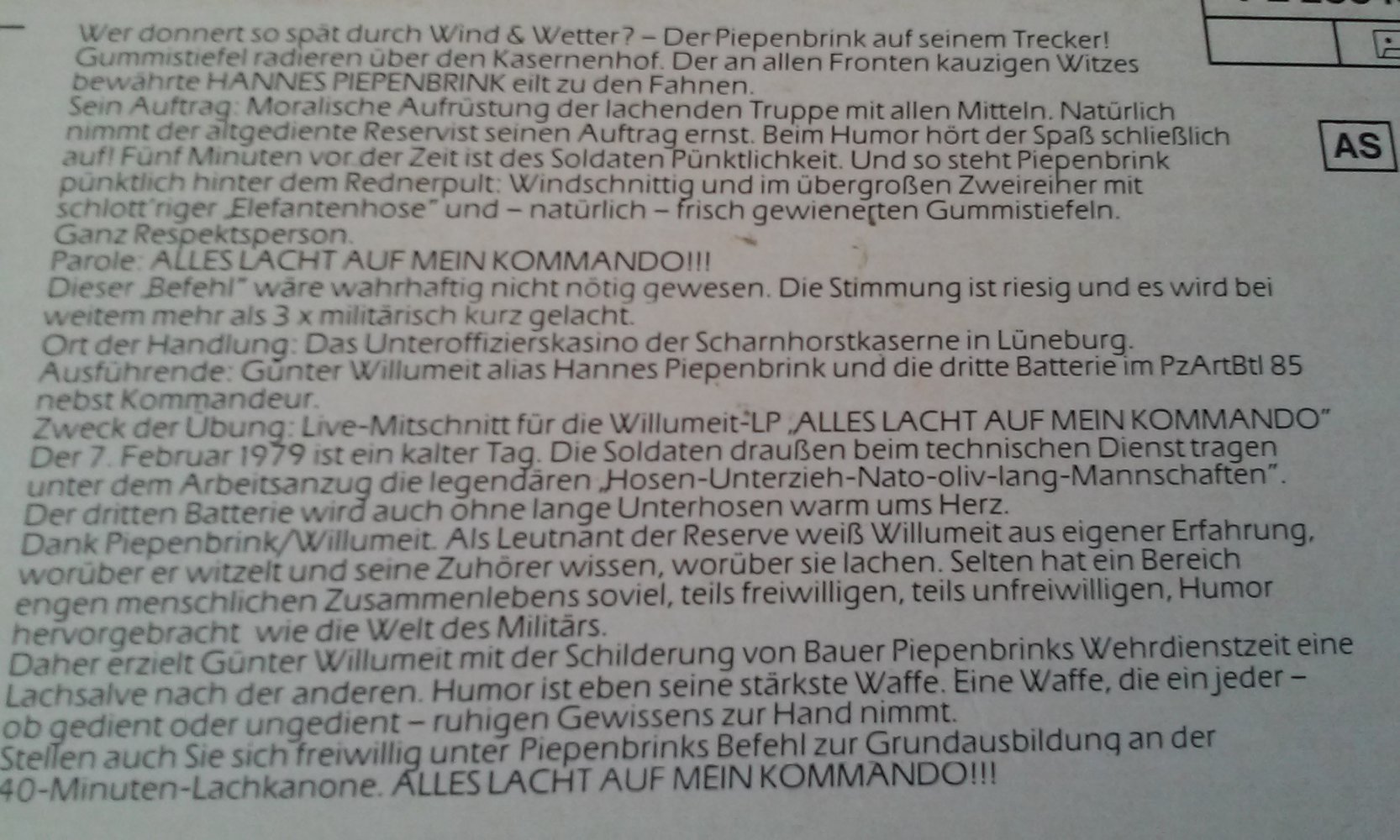 Alles Lacht auf mein Kommando Günter Willumeit   Vinyl/LP/Schallplatte Sammlerstück