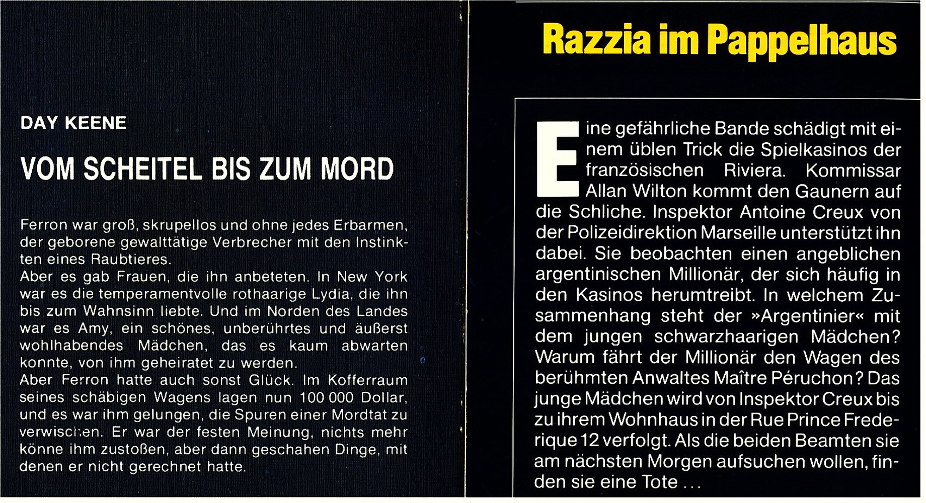 2 Krimis : Vom Scheitel bis zum Mord ( Day Keene ) - Razzia im Pappelhaus ( Roland Berry )