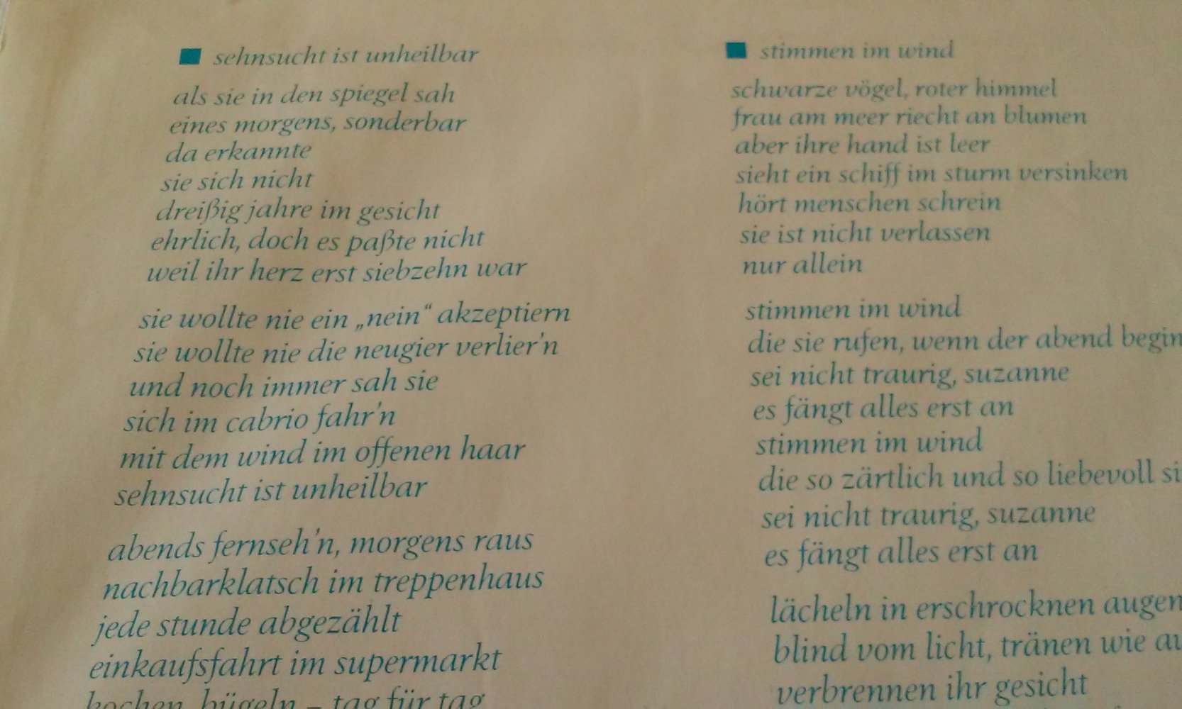 Juliane Werding - Sehnsucht Ist Unheilbar inkl. Liedertexte vinyl/LP/Schallplatte 