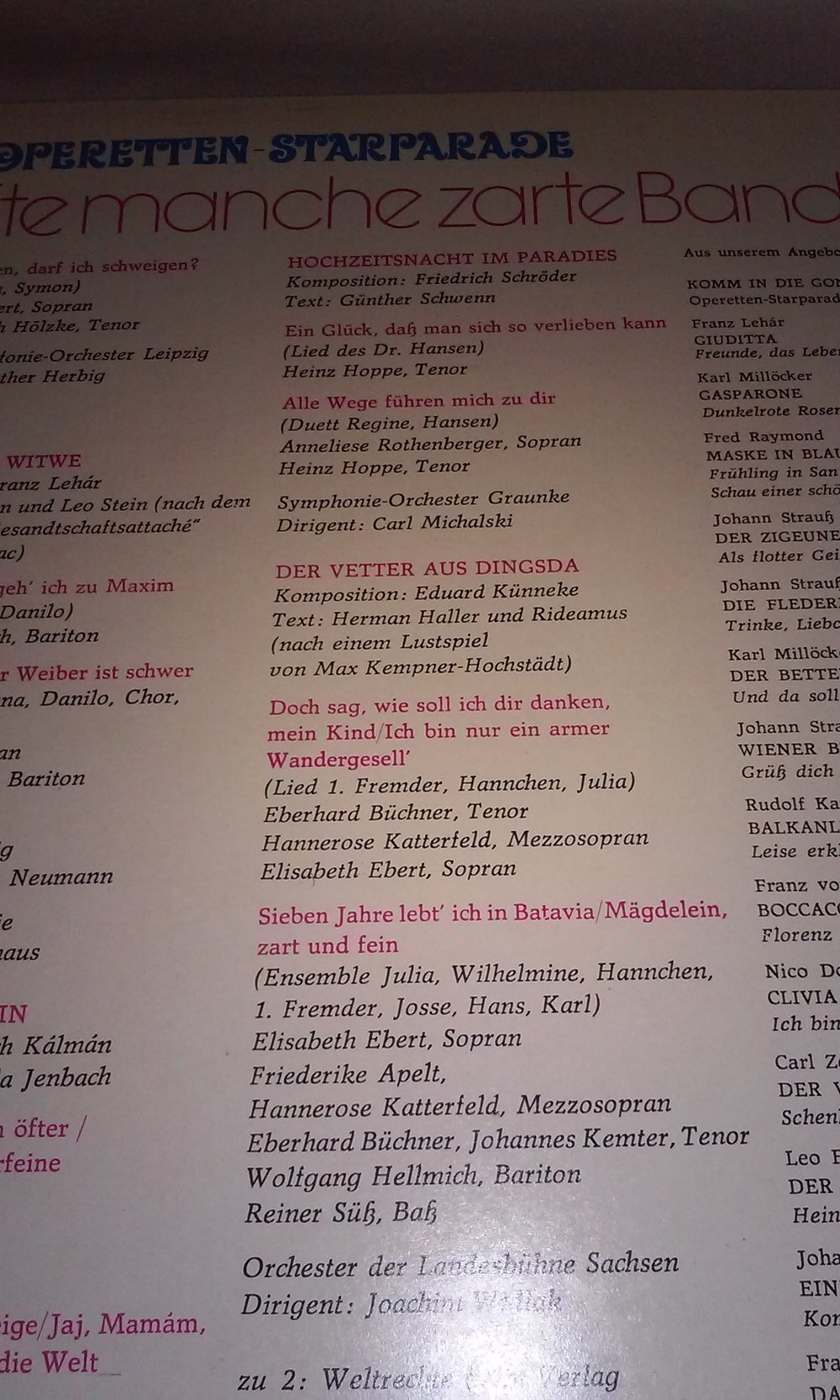 Ich knüpfte manche zarte Bande  Operetten-Starparade, vinyl/LP/Schallplatte