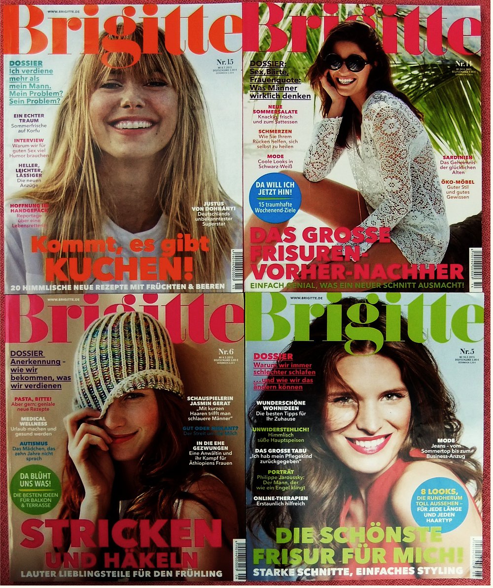 über 4,8 Kilo Brigitte-Zeitschriften - 13 Stck. von 2015 - Gut 2200 Seiten mit Mode - Porträts - Kultur - Wohnen usw.