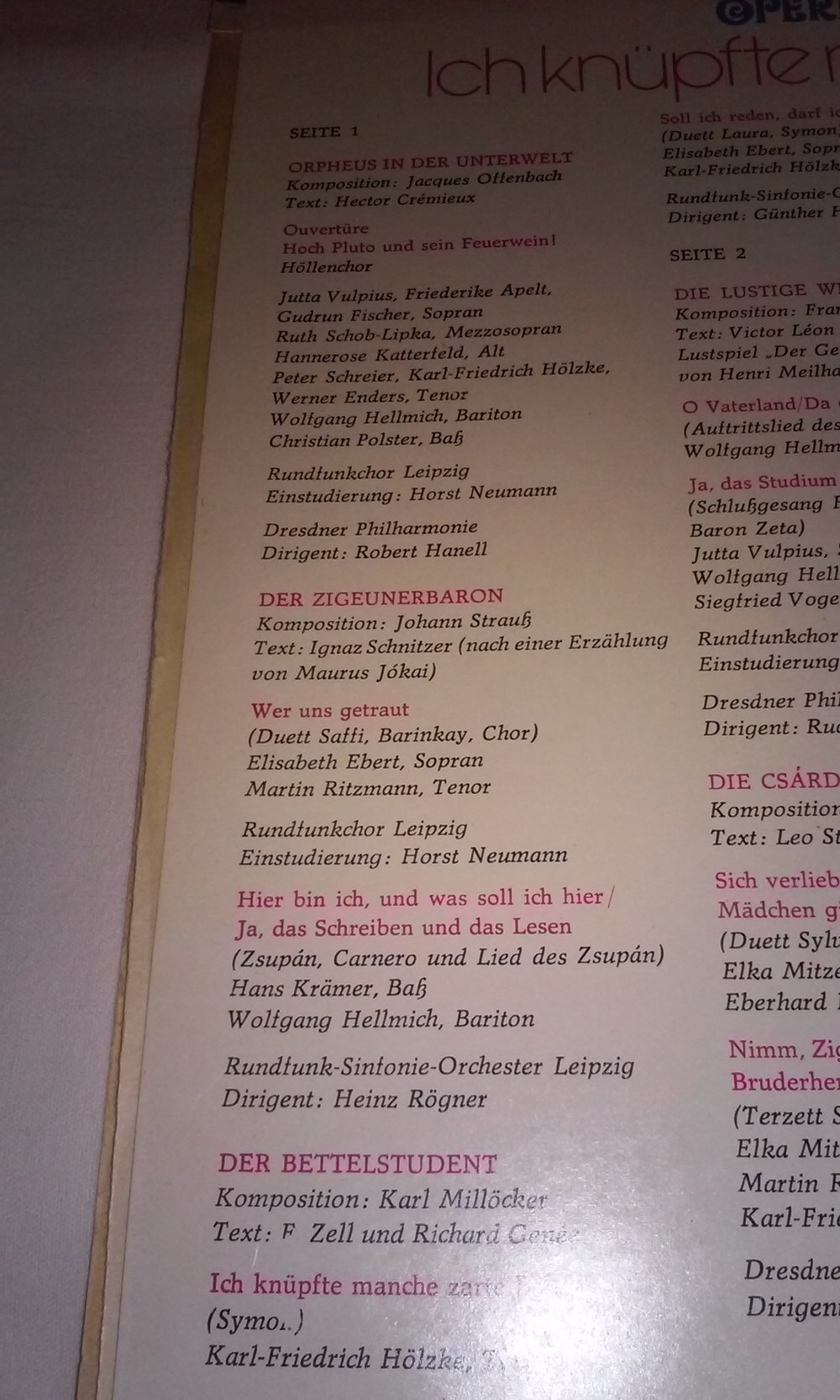 Ich knüpfte manche zarte Bande  Operetten-Starparade, vinyl/LP/Schallplatte