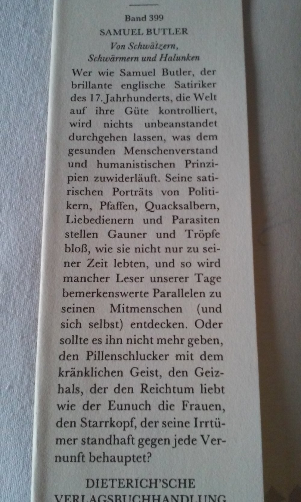 Samuel Butler Von Schwätzern, Schwärmern und Halunken. Charakterbilder und Aphorismen  1. Auflage Sammlerstück