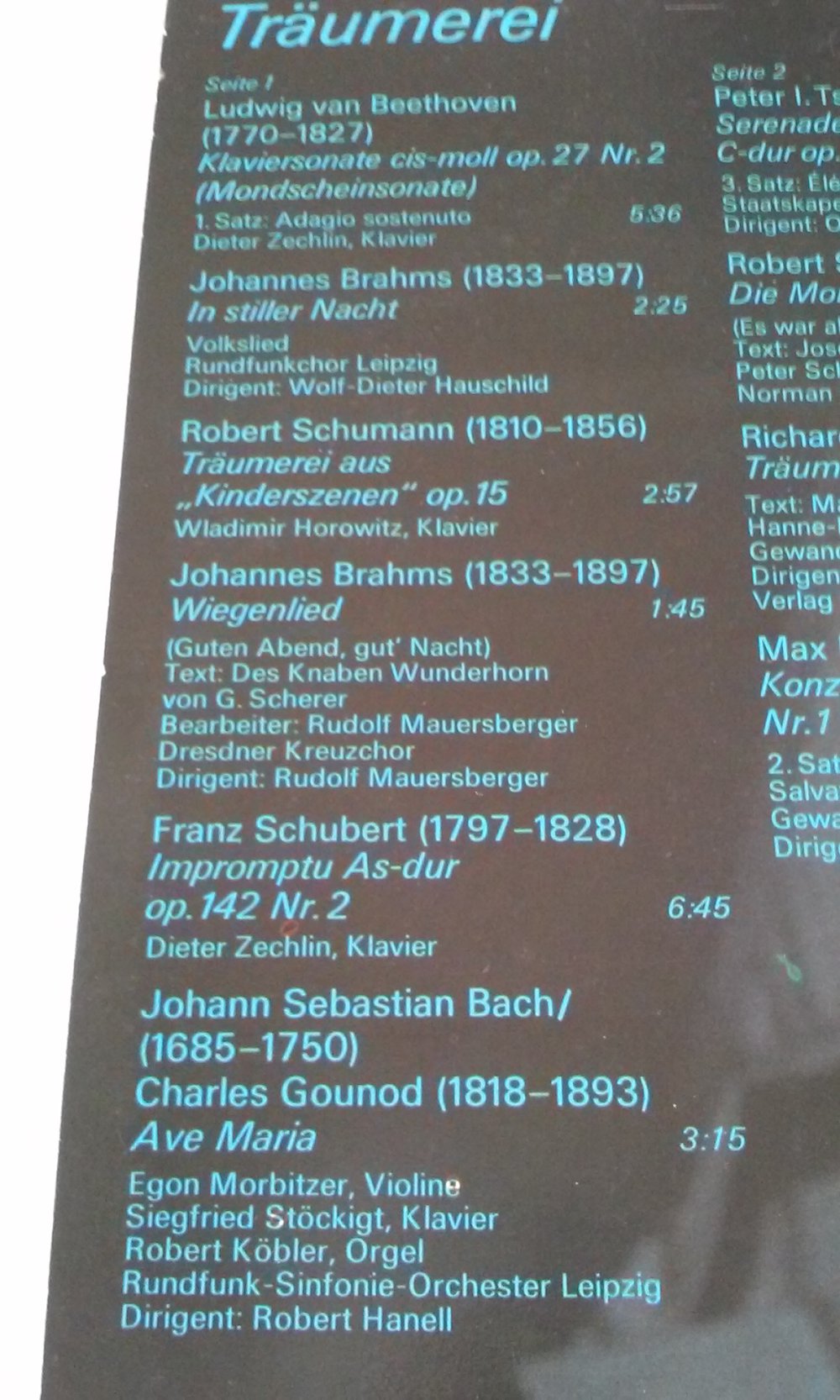 Träumerei - Brahms, Bach, Tschaikowski, Wagner, Schumann Beethover  zum Seele baumeln lassen vinylLP/Schallplatte Sammlerstck