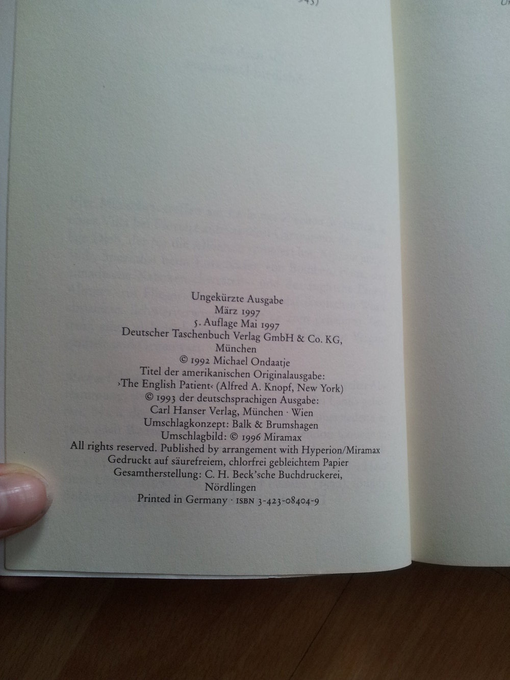  Buch - Der englische Patient - Michael Ondaatje