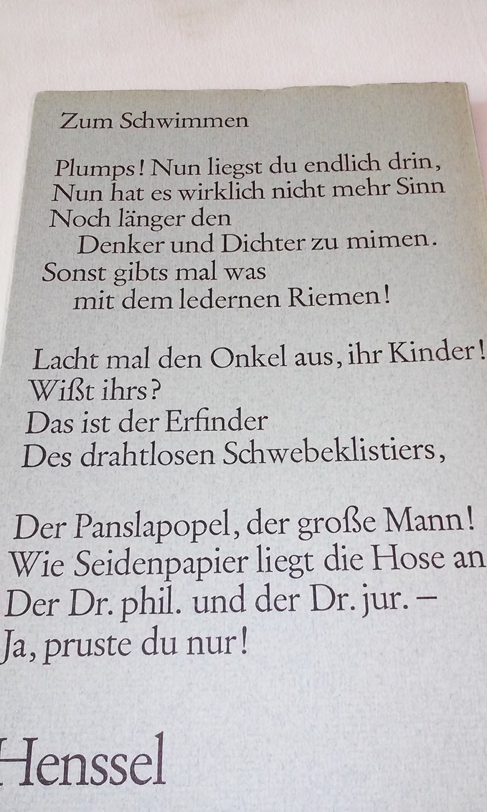 Turngedichte Joachim Ringelnatz  Sammlerstück 