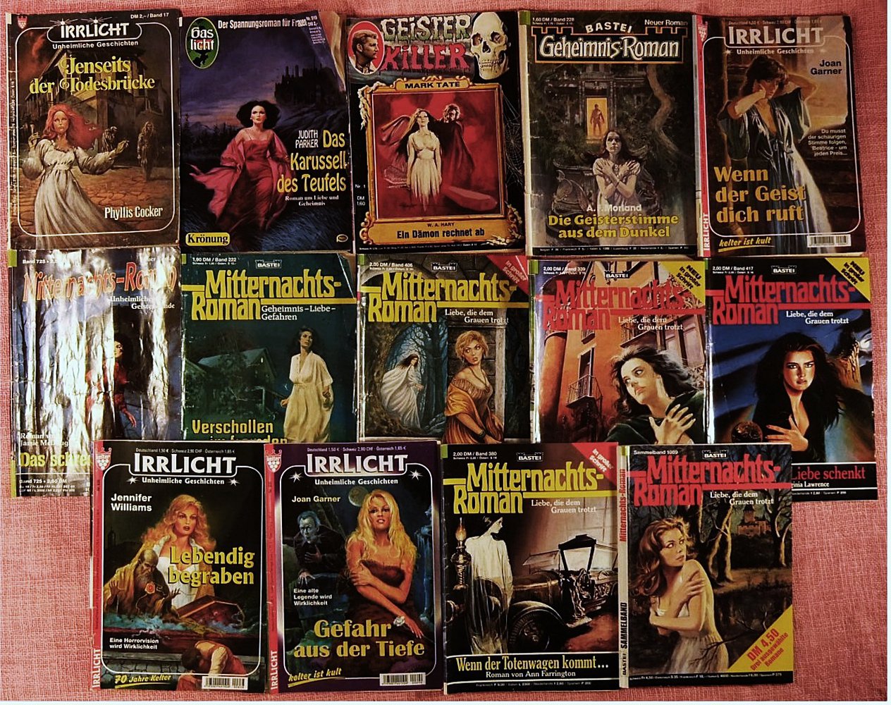 14 x Grusel-Krimis / Gespenster-Romane in 14 Romanheften - Meißt Mitternachts-Roman + Irrlicht