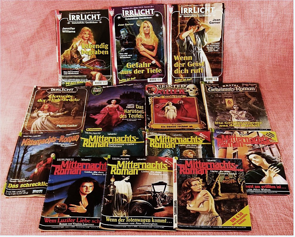 14 x Grusel-Krimis / Gespenster-Romane in 14 Romanheften - Meißt Mitternachts-Roman + Irrlicht