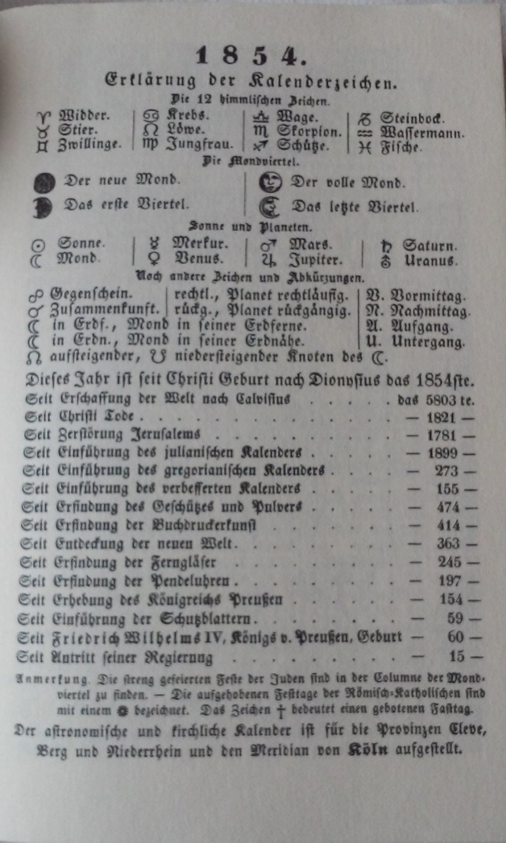 Volks-Kalender 1854 F.W.Gubitz Taschenbuch Nachdruck1979  Sammlerstück