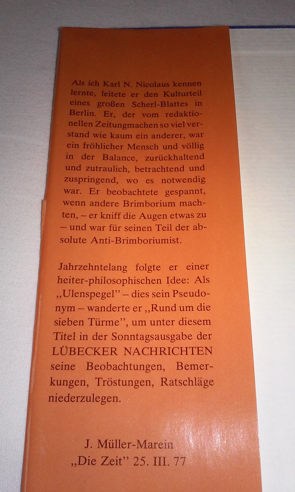 Unterwegs Karl N. Nicolaus Lübecker Ulenspegel   Sammlerstück Geschenktipp