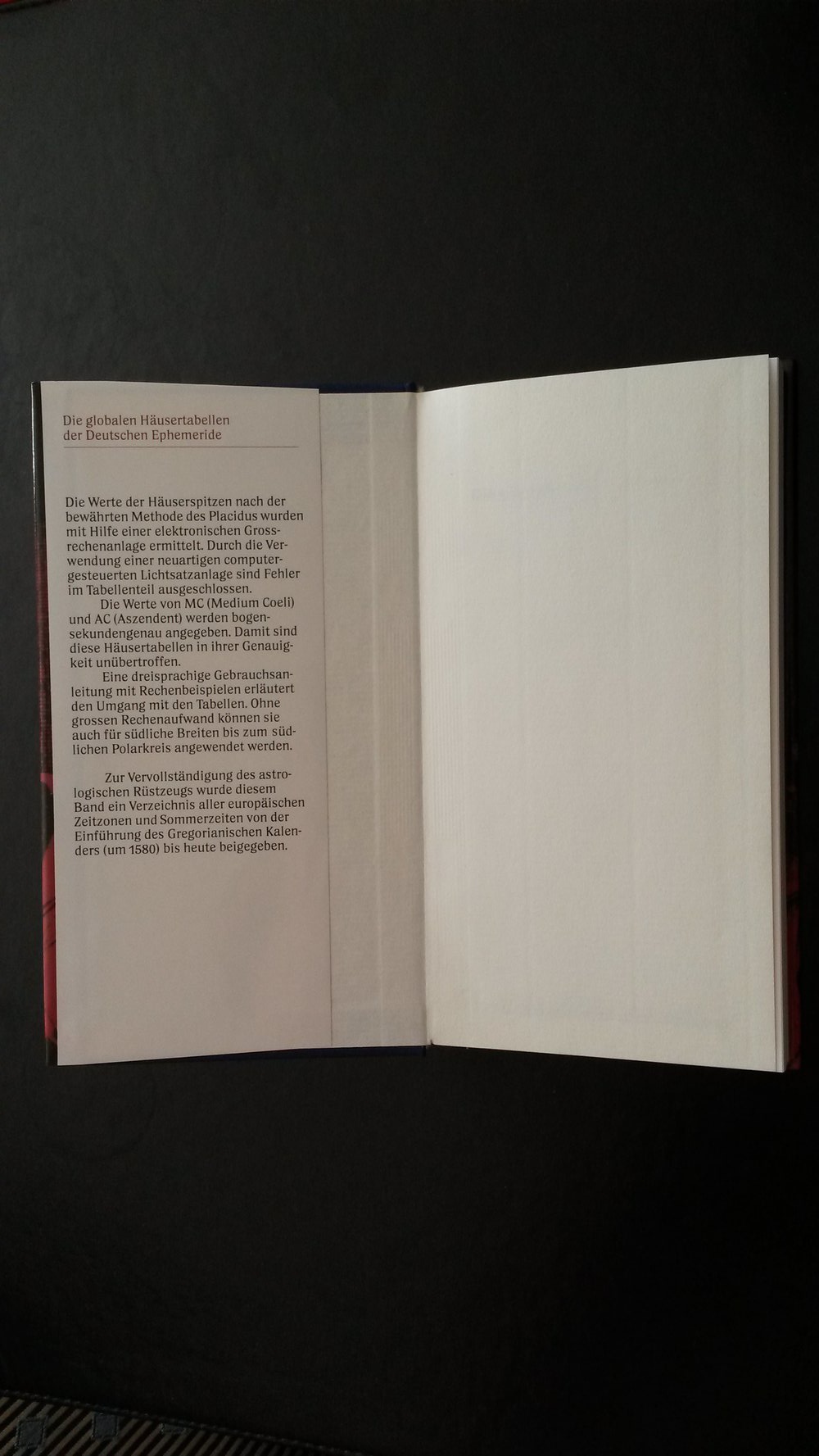 Die globalen Häusertabellen, Die Deutsche Ephemeride nach Placidus