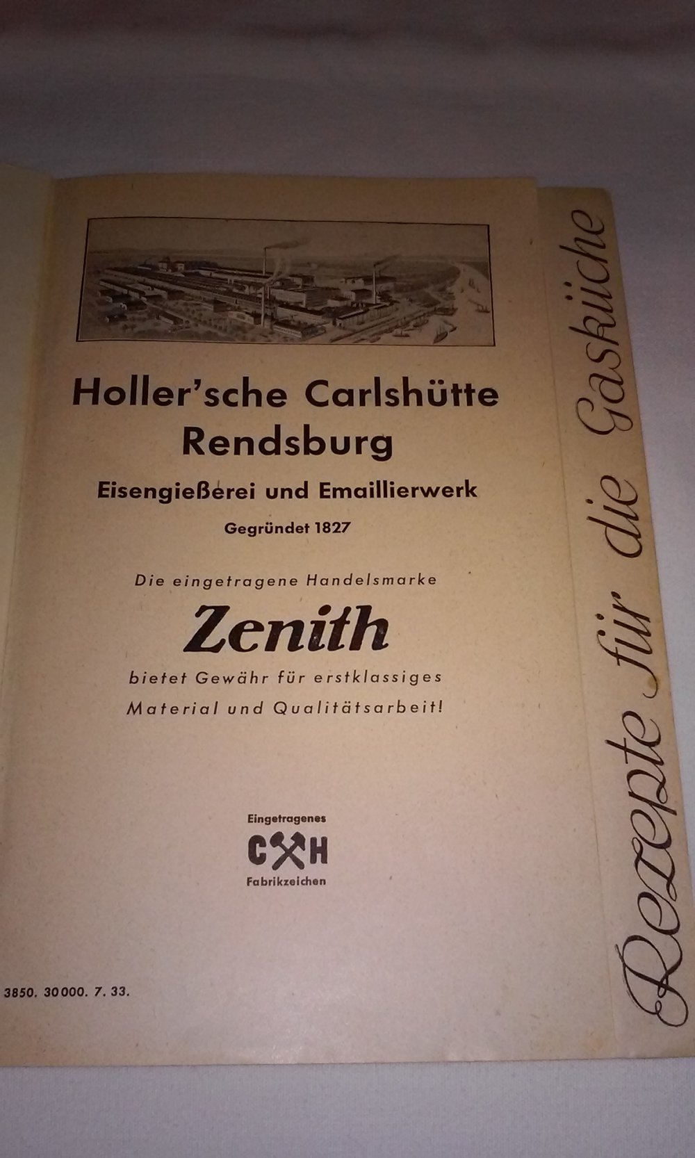 Ein Kochbuch für die Gasküche Holler´sche Carlshütte-Rendsburg  antik -Rarität- 1933