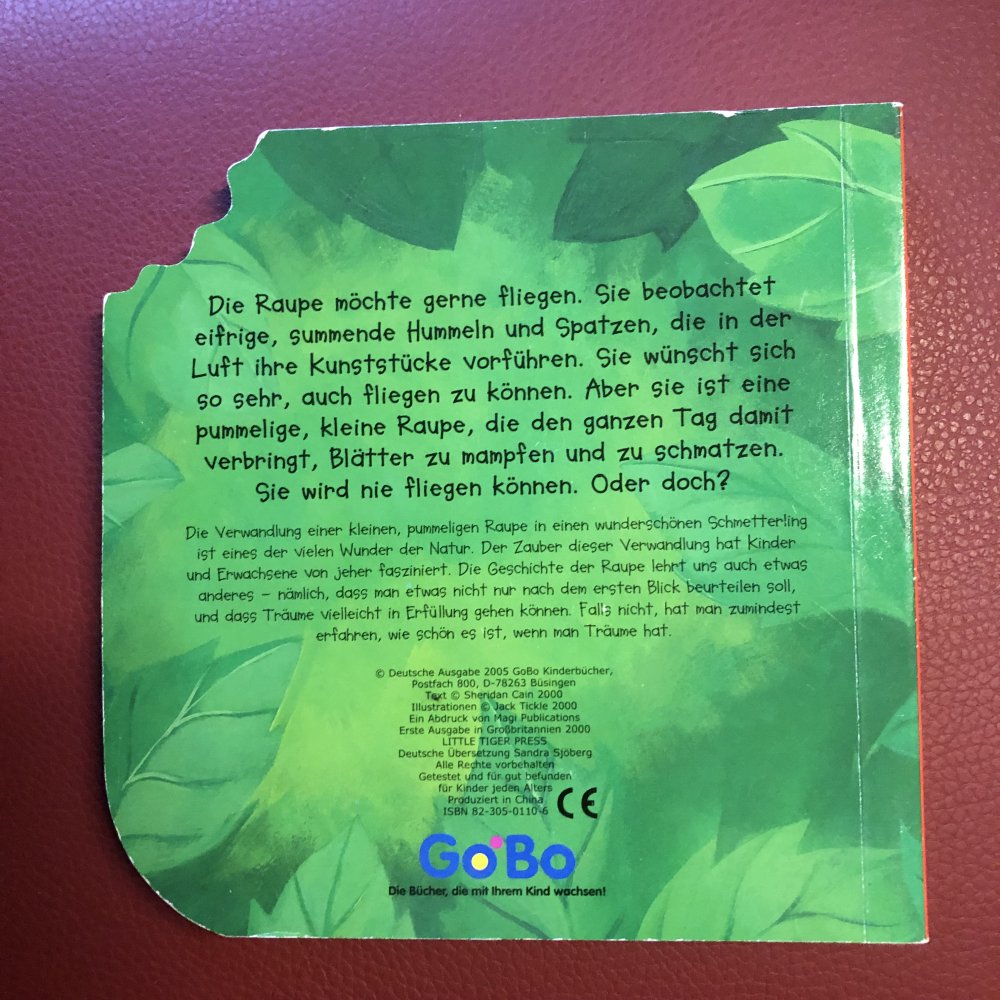 Pappbuch mampfende, schmatzende Raupe 