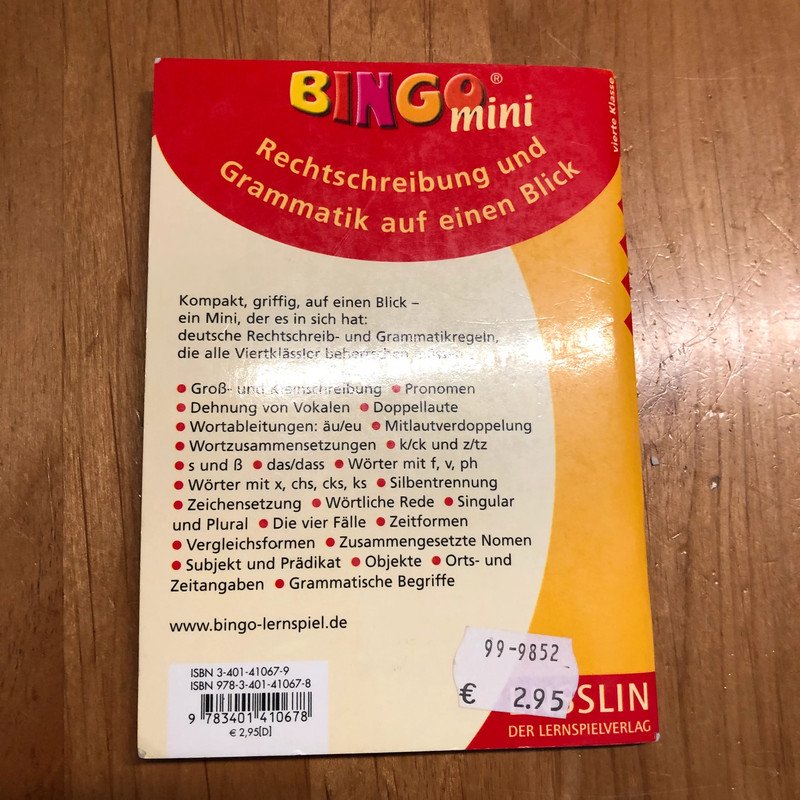 Bingo mini Minutentraining Merkregeln deutsch 