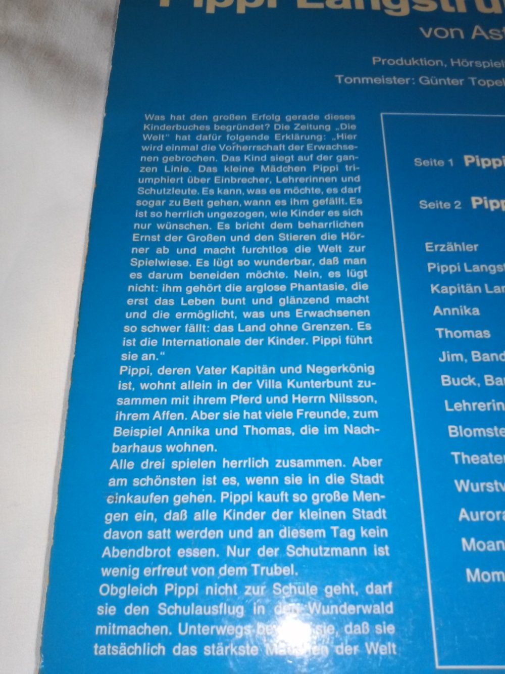Astrid Lindgren: Pippi Langstrumpf´s Abenteuer LP Vinyl Hörspiel Von Kurt Vethake - retro