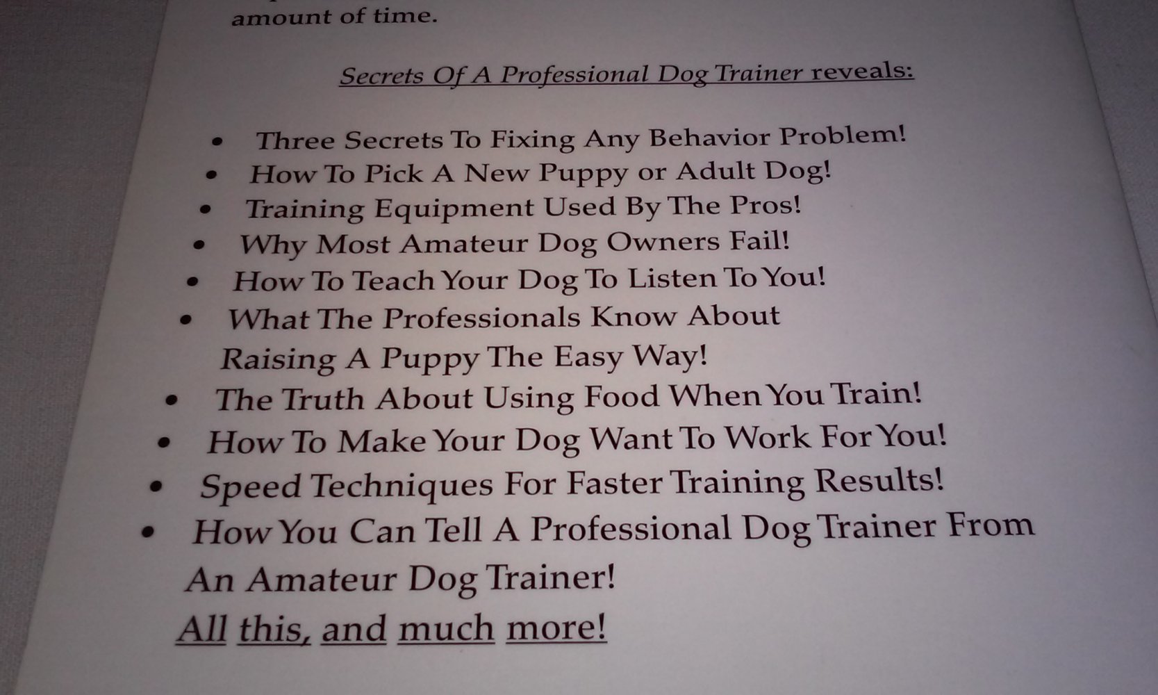 Secrets of a Professional Dog Trainer: An Insider's Guide to the Most Jealously Guarded Dog . . .(englisch) Homor Rarität/Sammlerstück