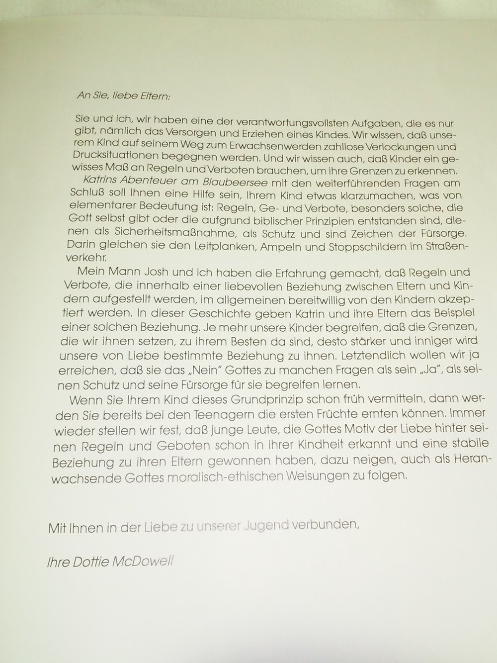  Josh und Dottie McDowell: Katrins Abenteuer am Blaubeersee -Kinderbuch alt