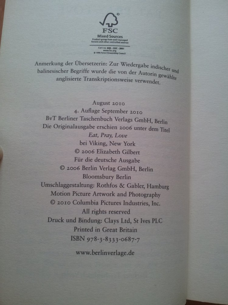 Eat Pray Love - Elizabeth Gilbert - Buch zum Film