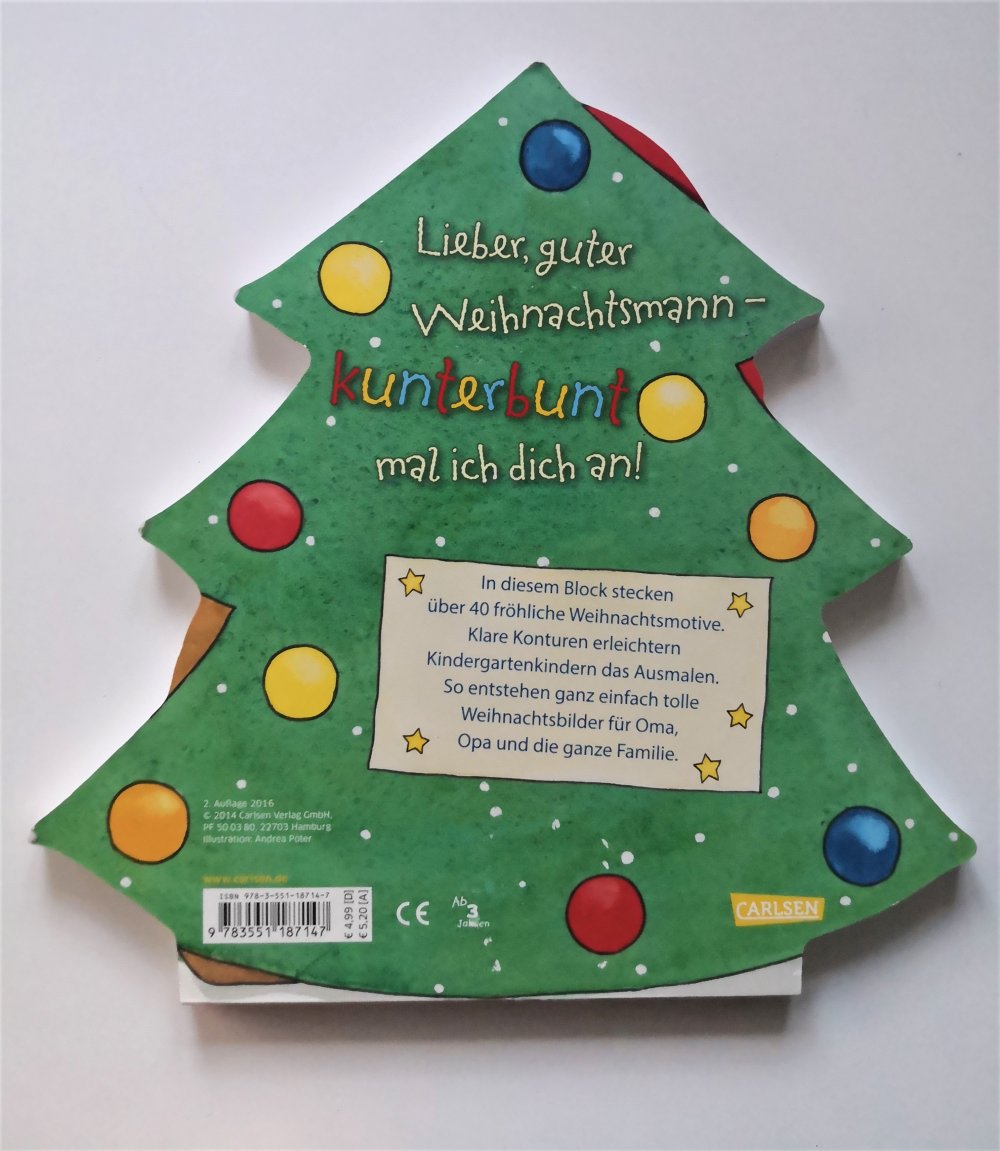 NEU Malbuch in Tannenbaumform mit Weihnachtsmotiven