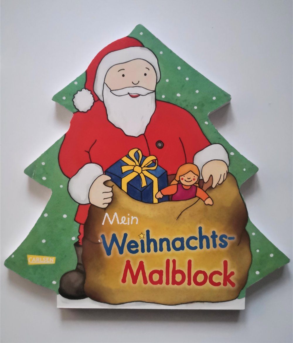 NEU Malbuch in Tannenbaumform mit Weihnachtsmotiven