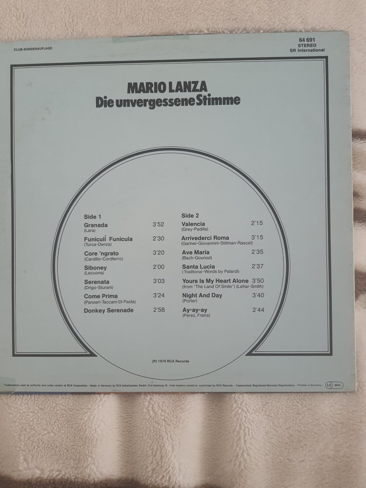 Schallplatte Mario Lanza, Jahr 1976