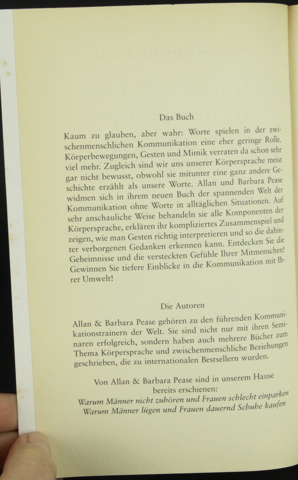 Der tote Fisch in der Hand Sachbuch Ratgeber Körpersprache Liebe Buch Psychologie Allan Barbara Pease