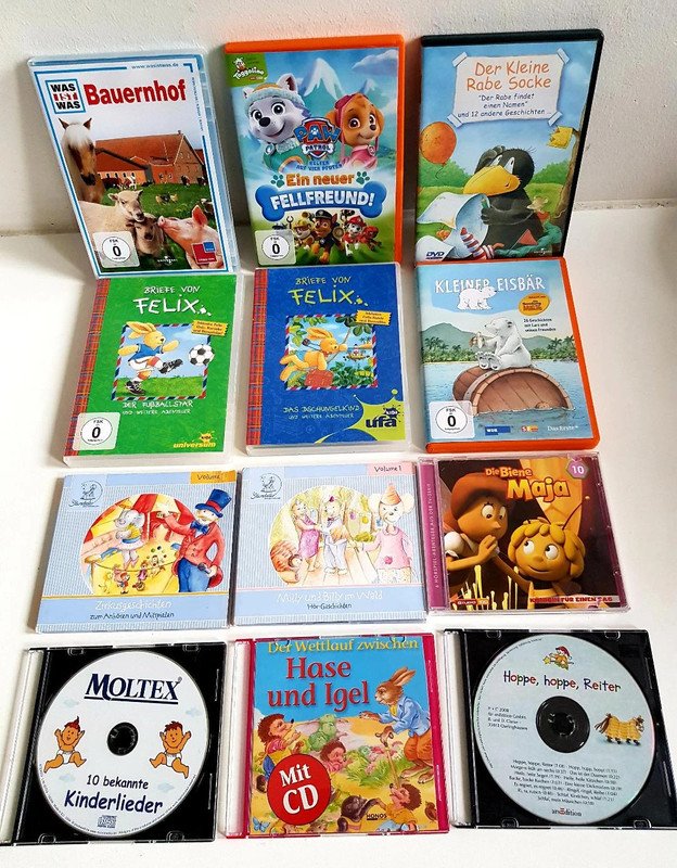Kinder DVDs 13 Stück und 6 CDs gemischt Felix usw. TOP
