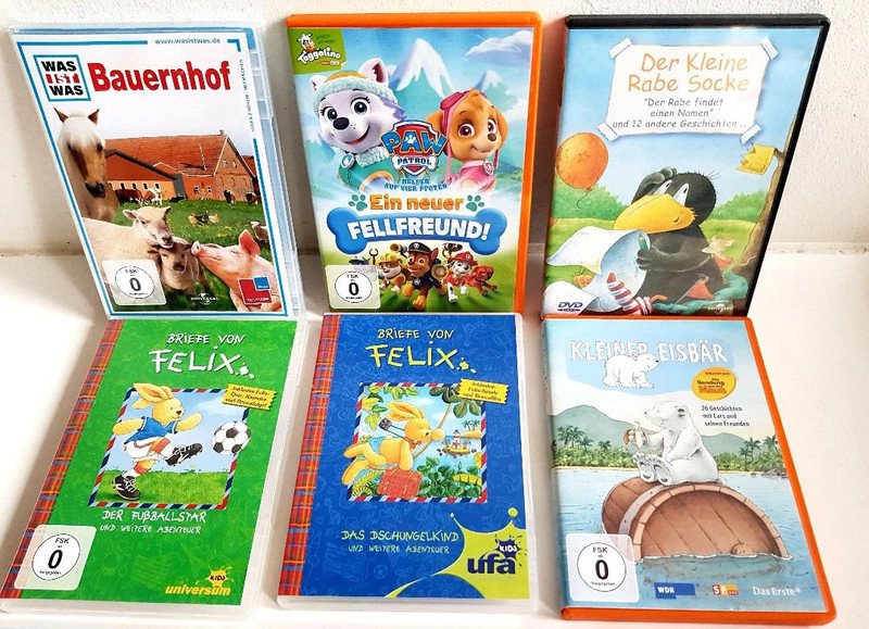 Kinder DVDs 13 Stück und 6 CDs gemischt Felix usw. TOP