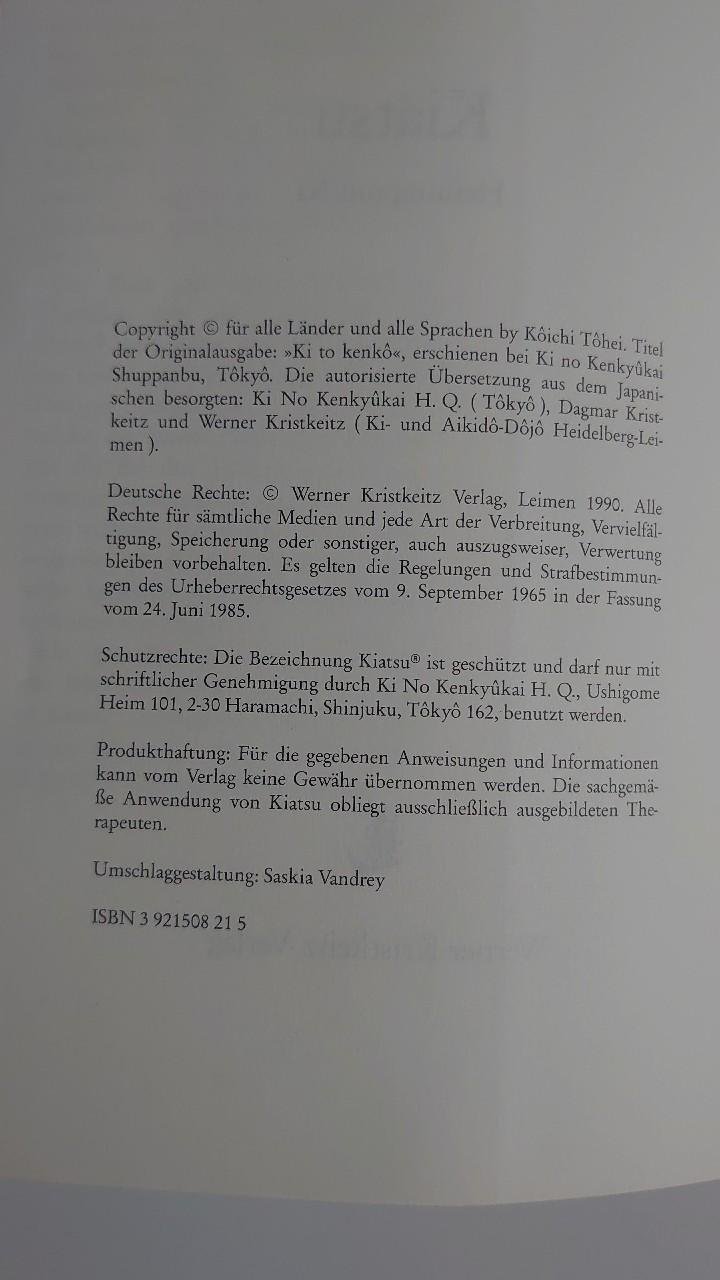 Buch Kiatsu Heilung mit Ki Koichi Tohei Kristkeitz Verlag