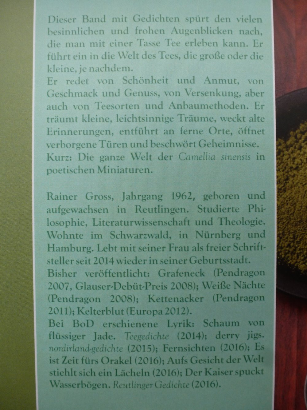 Schaum aus flüssiger Jade: Teegedichte