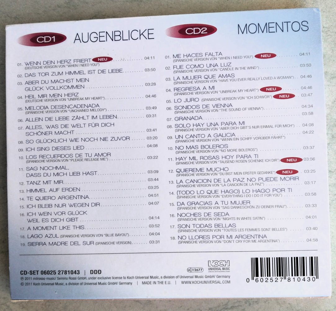 Semino Rossi - DIe 2 CD Geschenk-Edition / Augenblicke + Momentos / 37 Songs (mit Papphülse)