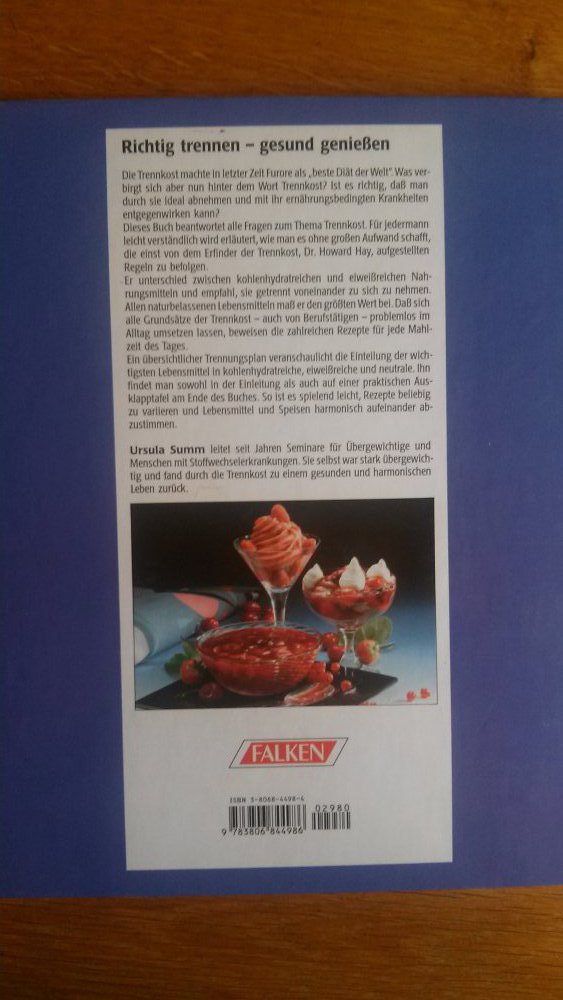 Rezepte, Kochen, Trennkost, Ursula Summ, abnehmen, fit, Buch der Trennkost