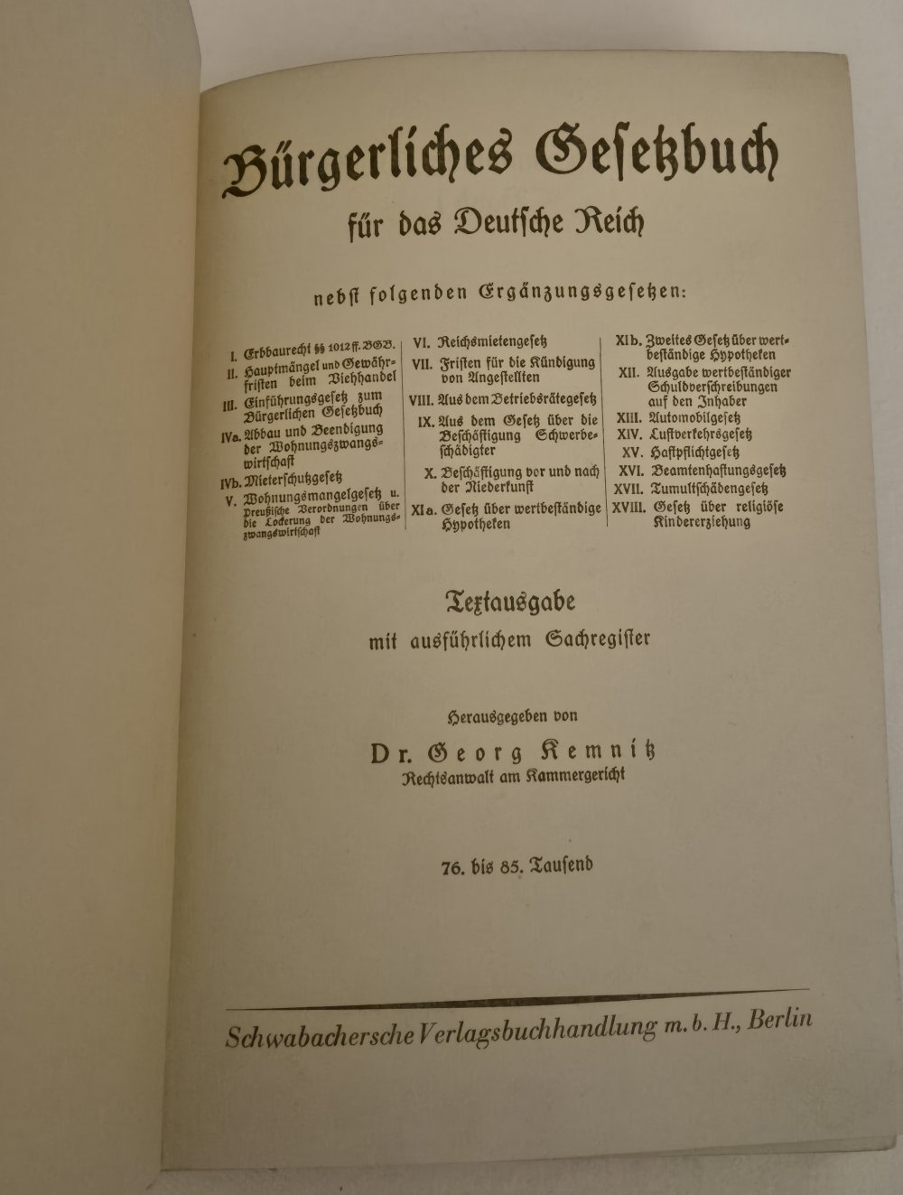 Bürgerliches Gesetzbuch nebst Ergänzungsgesetzen bis 1931