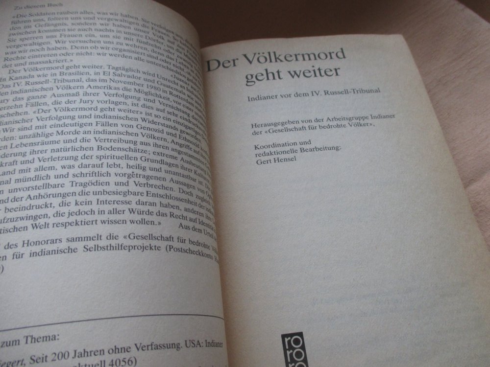 Der Völkermord geht weiter * Indianer vor dem IV. Russell- Tribunal * Taschen-Buch
