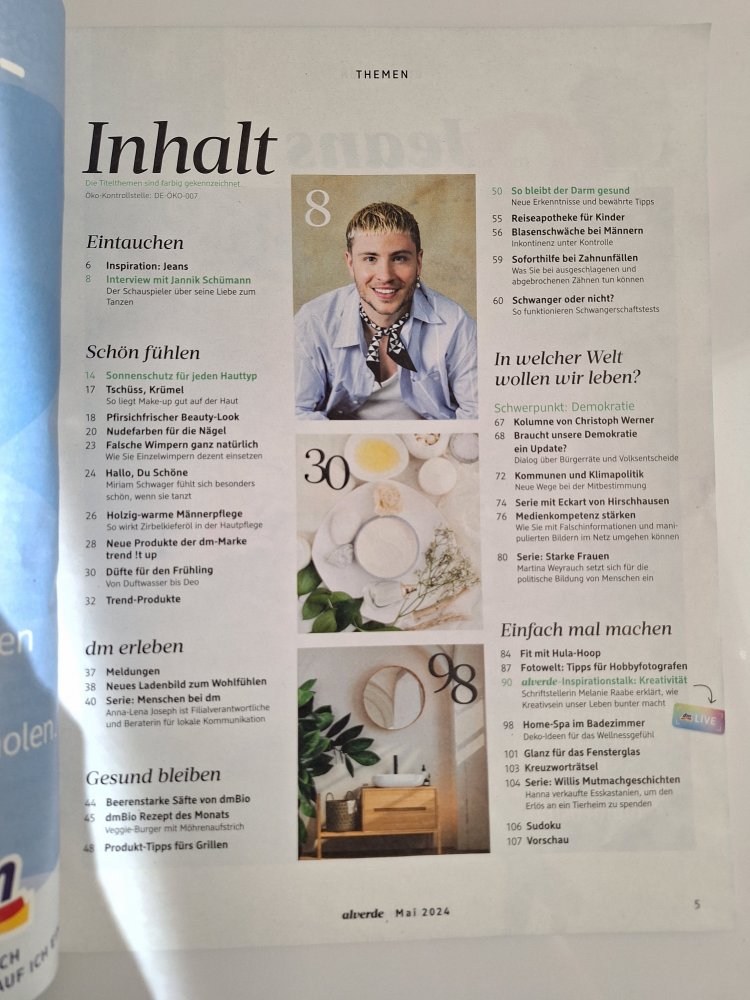 Zeitschrift alverde Mai 2024 Jannik Schümann