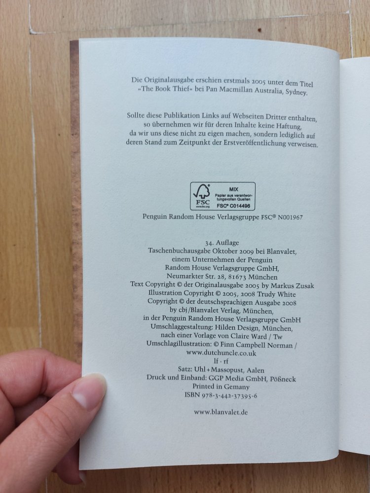 Roman Die Bücherdiebin von Markus Zusak