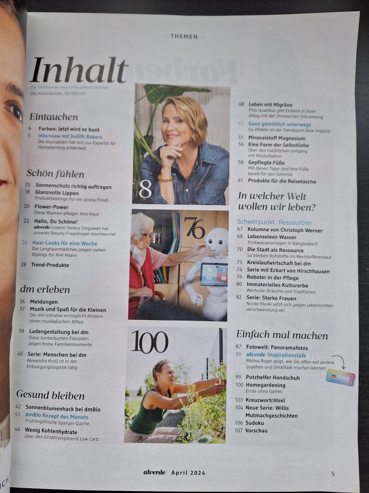 Zeitschrift alverde April 2024 Judith Rakers