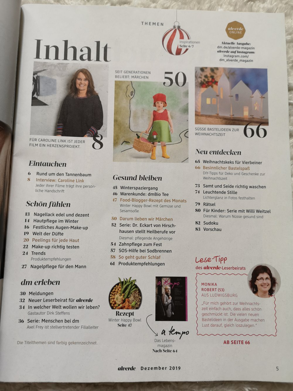Zeitschrift alverde + a tempo vom Dezember 2019 mit Schwerpunktthema Weihnachten & Winterideen