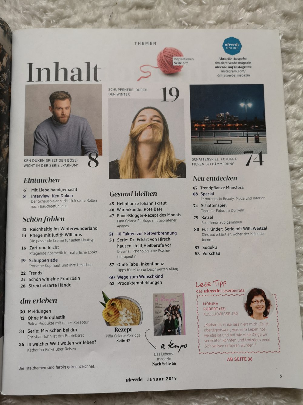 Zeitschrift alverde + a tempo vom Januar 2019
