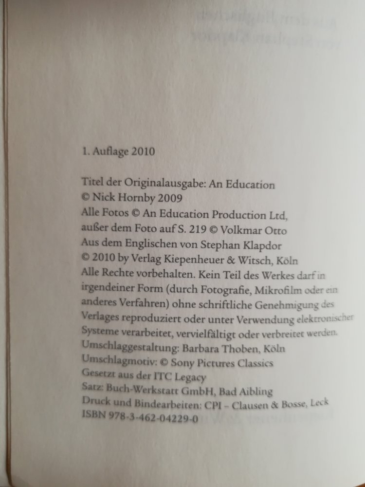 An Education - Buch zum Film