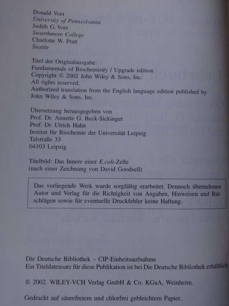 Lehrbuch der Biochemie mit CD (Wiley-VCH 2002) und einem Arbeitsheft für die Prüfungsvorbereitung (Thieme)