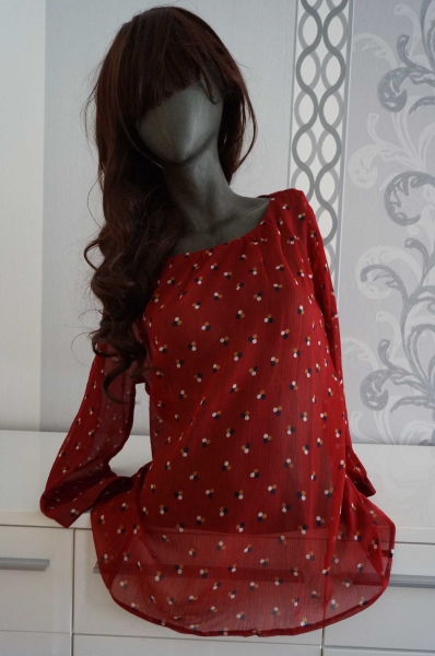 Schöne rote Bluse mit bunten Muster 40 42  L XL
