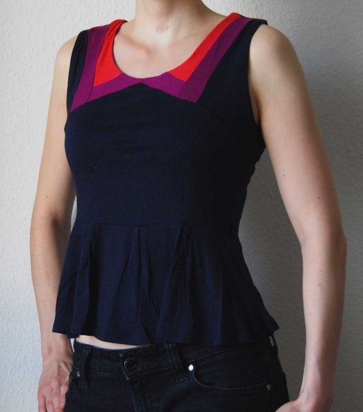 wie neu Peplum Top lila Bubikragen zooey deschanel stil