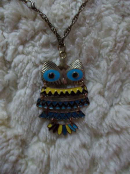 Eulen Kette Blau Grün Türkis Bijou Brigitte Gliederkette Strasssteine