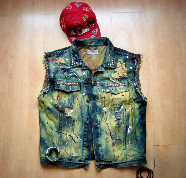 Jeansweste Chicago Bulls Custom jeans weste Swag ASAP blog Ombre Dope Nieten L
