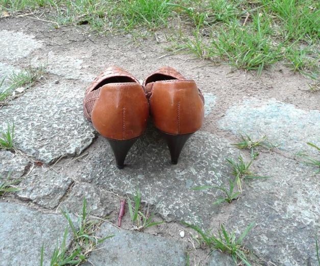 80er Vintage Flecht Leder Pumps cognac Gr.37