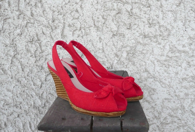 Mango Peeptoes Slingbacks Wedges Keilabsatz Pumps rot Gr.36