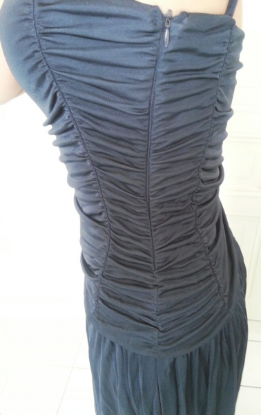 H&M dunkelblaues bodenlanges maxi Abendkleid