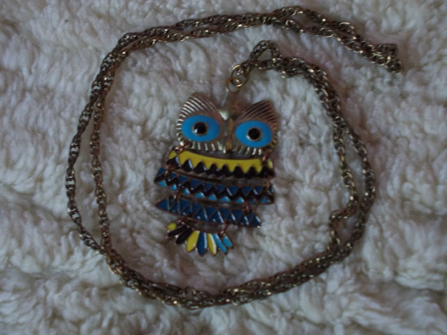 Eulen Kette Blau Grün Türkis Bijou Brigitte Gliederkette Strasssteine