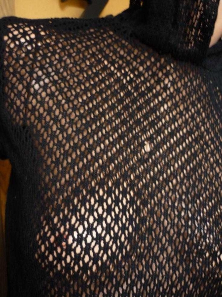 Netz Shirt mit Kaputze und Trompetenärmel * 36 38 * schwarz * baumwolle